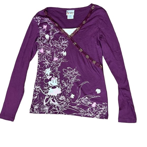 WALT DISNEY WORLD Minnie Mouse Purple Floral Blouse - Picture 1 of 9